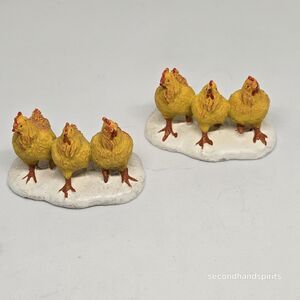 Holiday Time Christmas Village Accessory 3 Yellow Chickens LOT OF 2